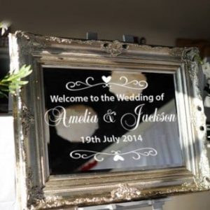 PERSONALISED Wedding vinyl sticker with hearts & Swirls